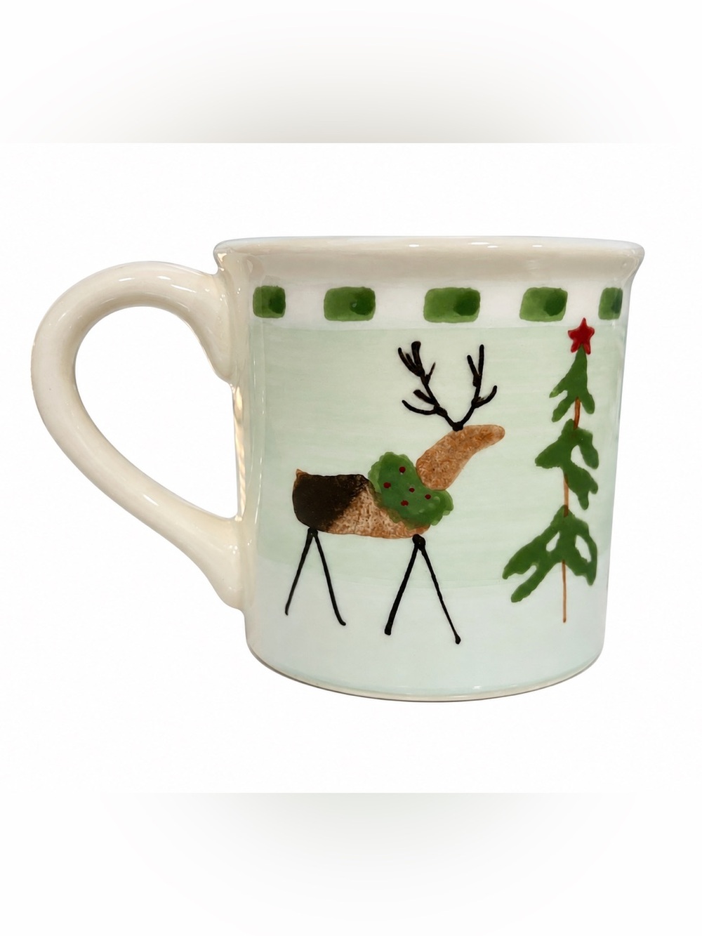 Vintage Hartstone Pottery Reindeer Tradition Christmas Mug Hand Painted USA